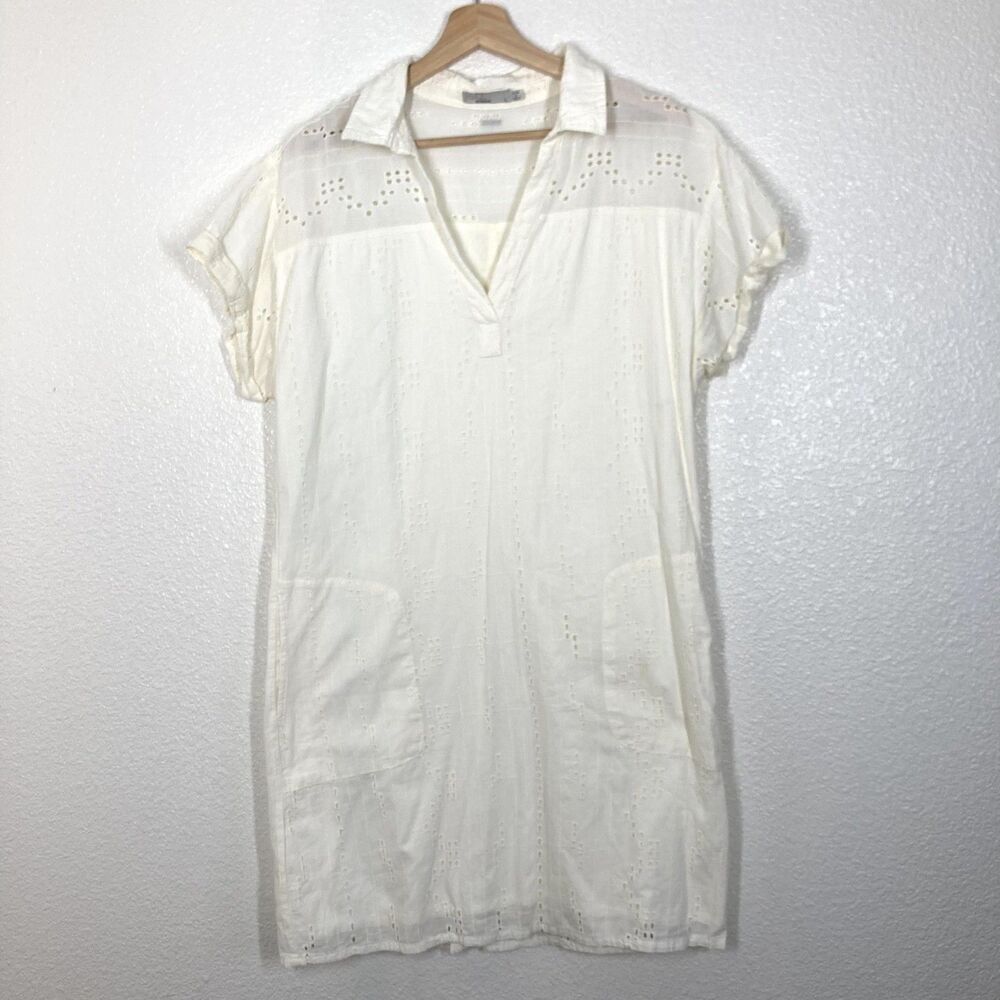 prAna Sun Dress Large White Eyelet Embroidered Tunic Shift Cover-Up Pockets